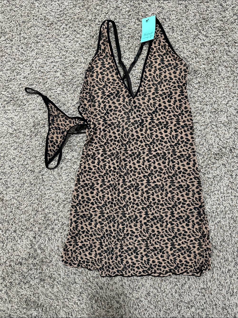 Frederick's of Hollywood Leopard Print V-Neck Chemise - Black on Tan